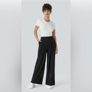 Halara Petite Large Black Waffle Wide Leg Pants